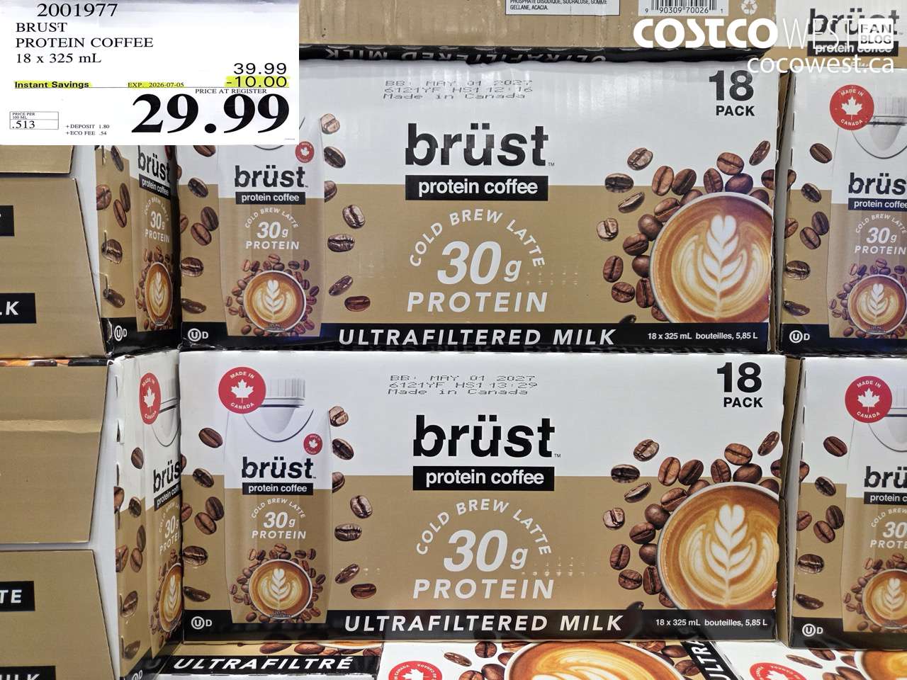 2001977 BRUST PROTEIN COFFEE 18 X 325 ML ($10.00 INSTANT SAVINGS EXPIRES ON 2026-07-05) $29.99