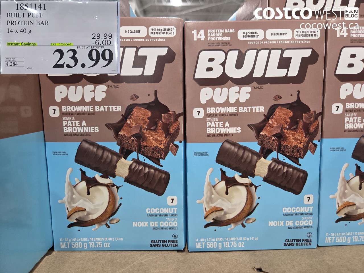 1851141 BUILT PUFF PROTEIN BAR 14 X 40 G ($6.00 INSTANT SAVINGS EXPIRES ON 2026-06-21) $23.99