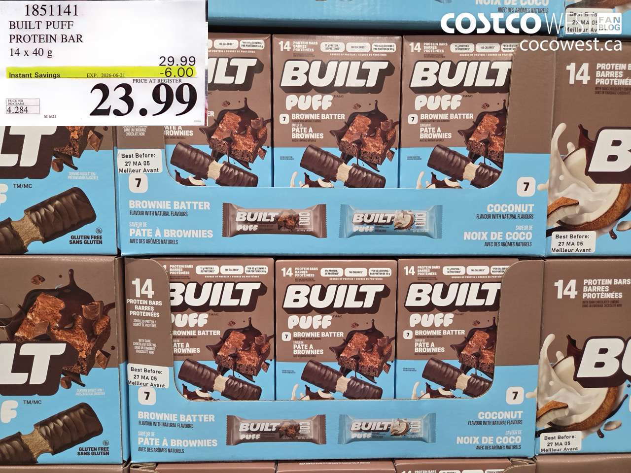 1851141 BUILT PUFF PROTEIN BAR 14 X 40 G ($6.00 INSTANT SAVINGS EXPIRES ON 2026-06-21) $23.99