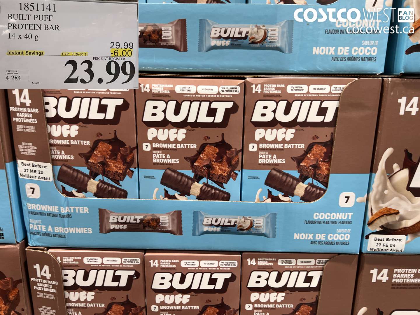 1851141 BUILT PUFF PROTEIN BAR 14 X 40 G ($6.00 INSTANT SAVINGS EXPIRES ON 2026-06-21) $23.99