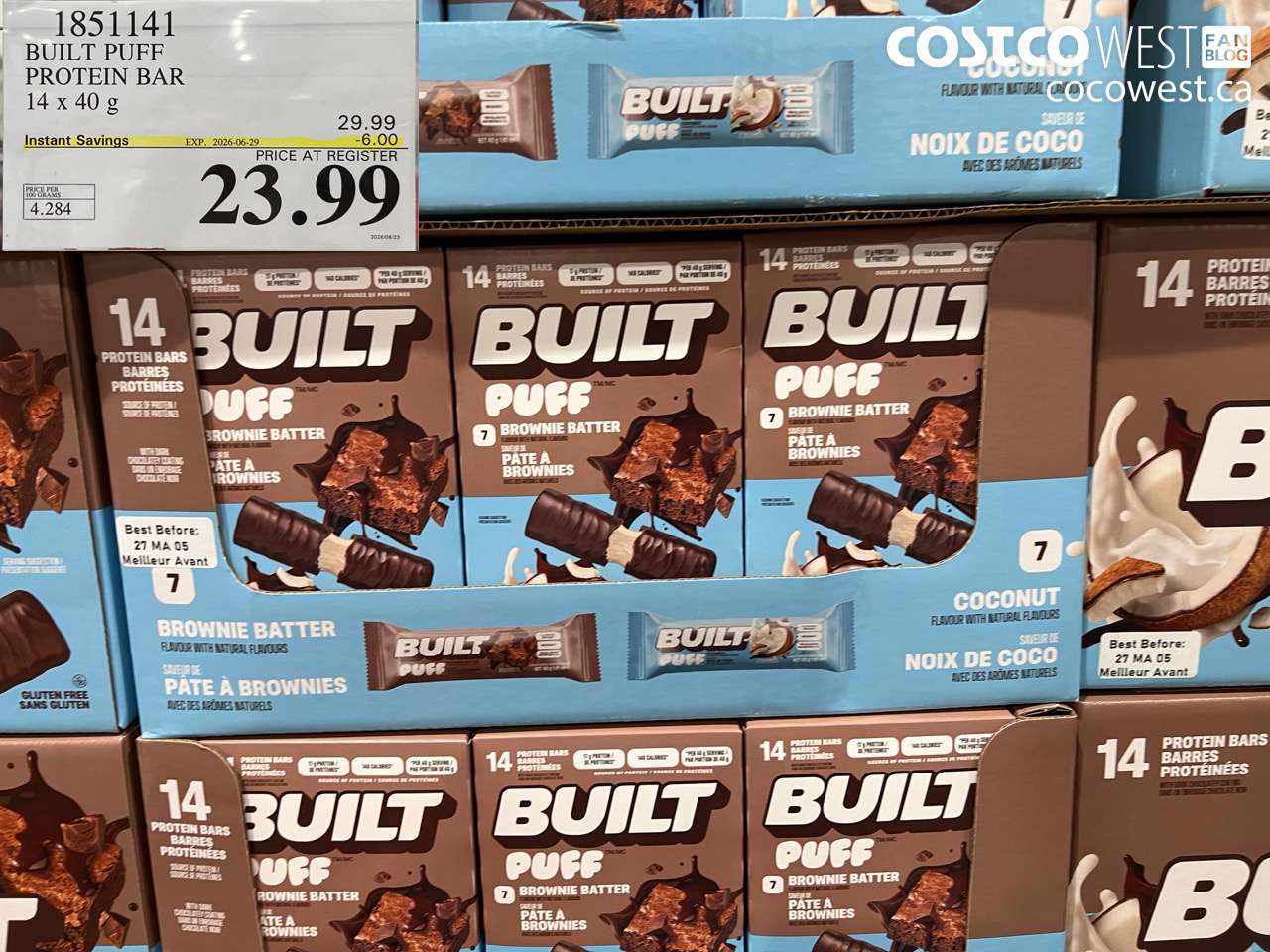 1851141 BUILT PUFF PROTEIN BAR 14 X 40 G ($6.00 INSTANT SAVINGS EXPIRES ON 2026-06-29) $23.99