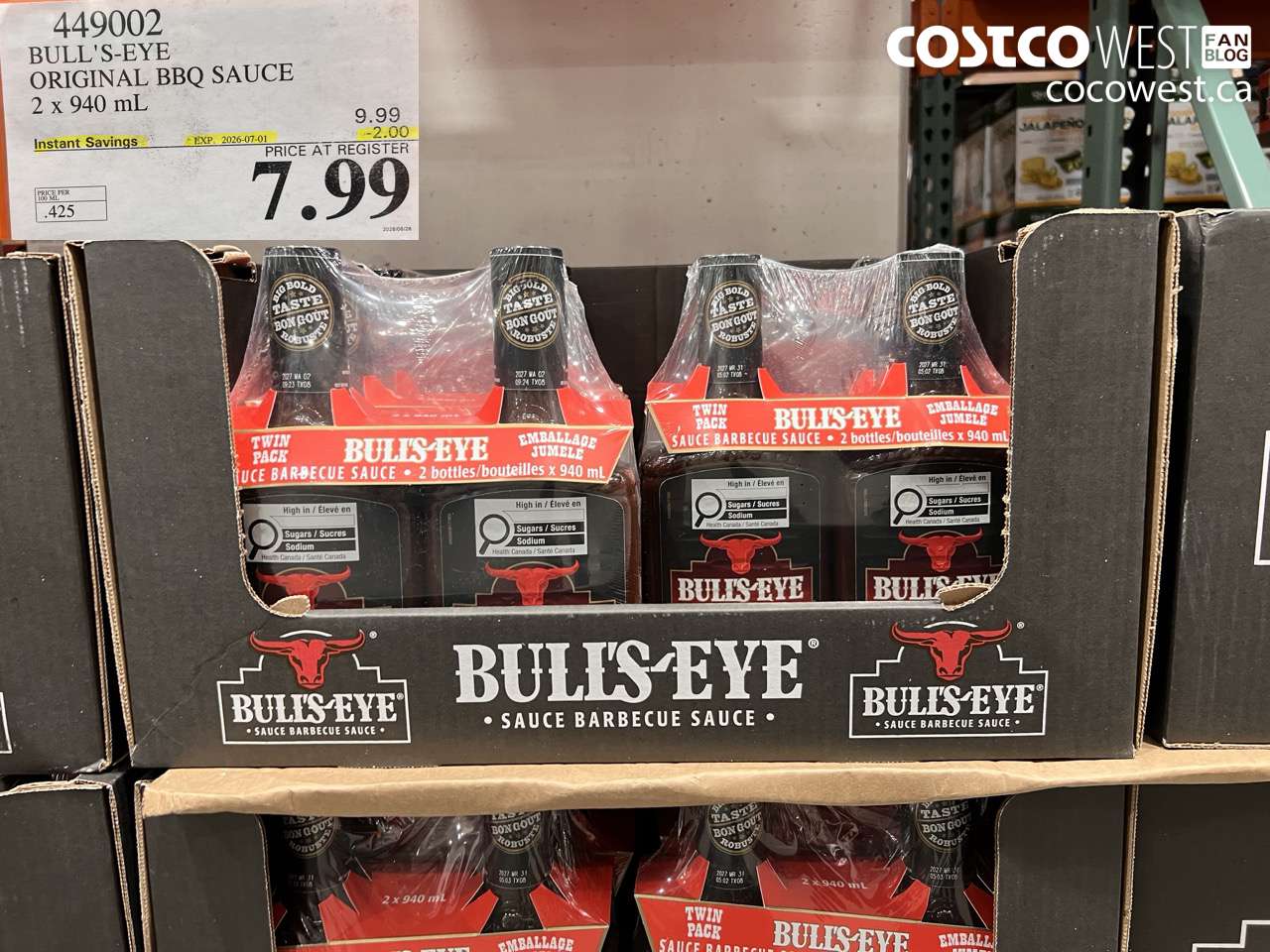 449002 BULL'S-EYE ORIGINAL BBQ SAUCE 2 X 940 ML ($2.00 INSTANT SAVINGS EXPIRES ON 2026-07-01) $7.99