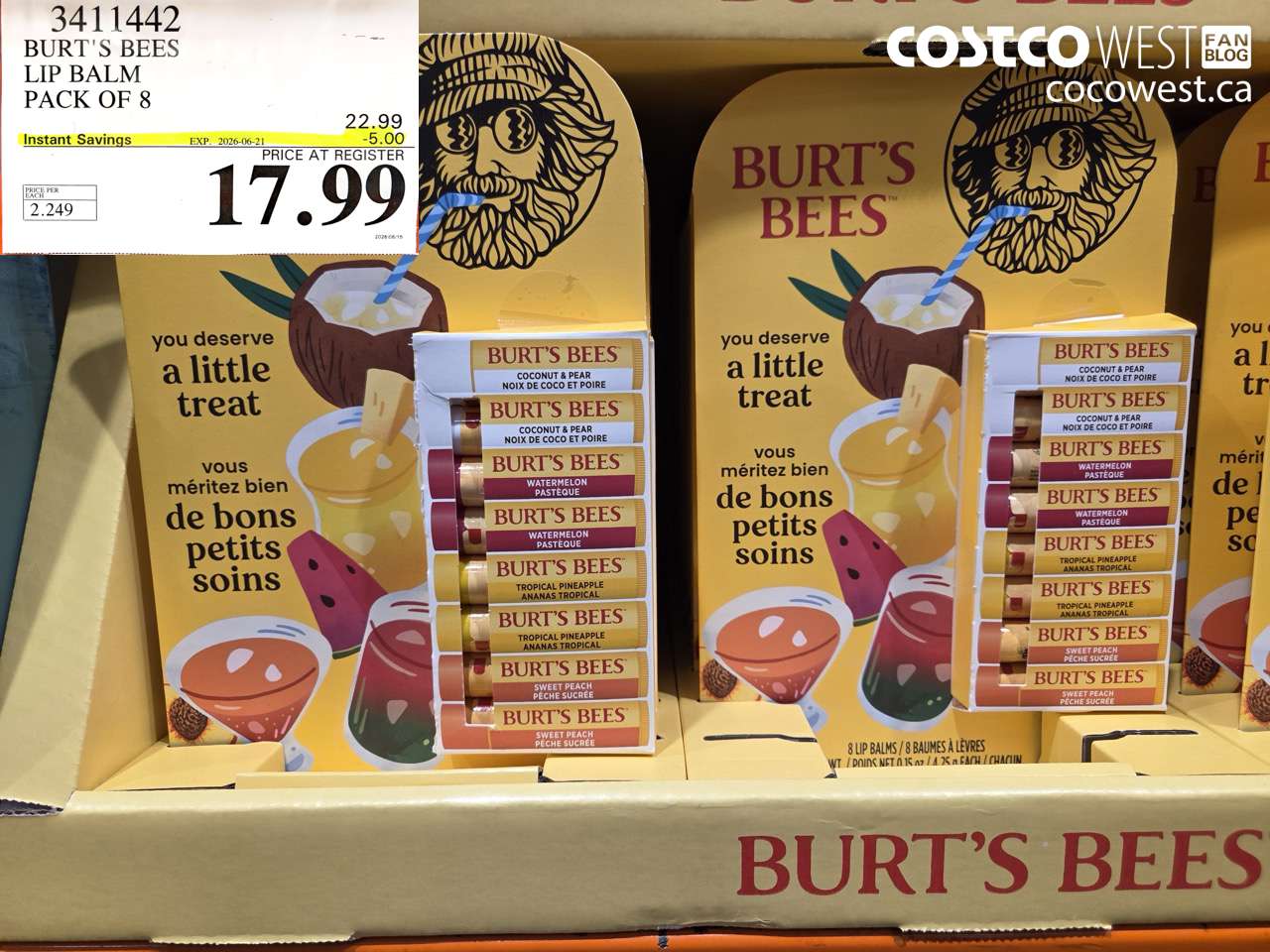 3411442 BURT'S BEES LIP BALM PACK OF 8 ($5.00 INSTANT SAVINGS EXPIRES ON 2026-06-21) $17.99