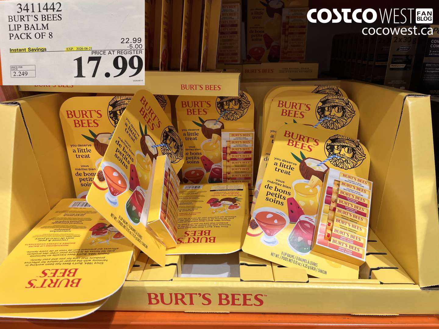 3411442 BURT'S BEES LIP BALM PACK OF 8 ($5.00 INSTANT SAVINGS EXPIRES ON 2026-06-21) $17.99