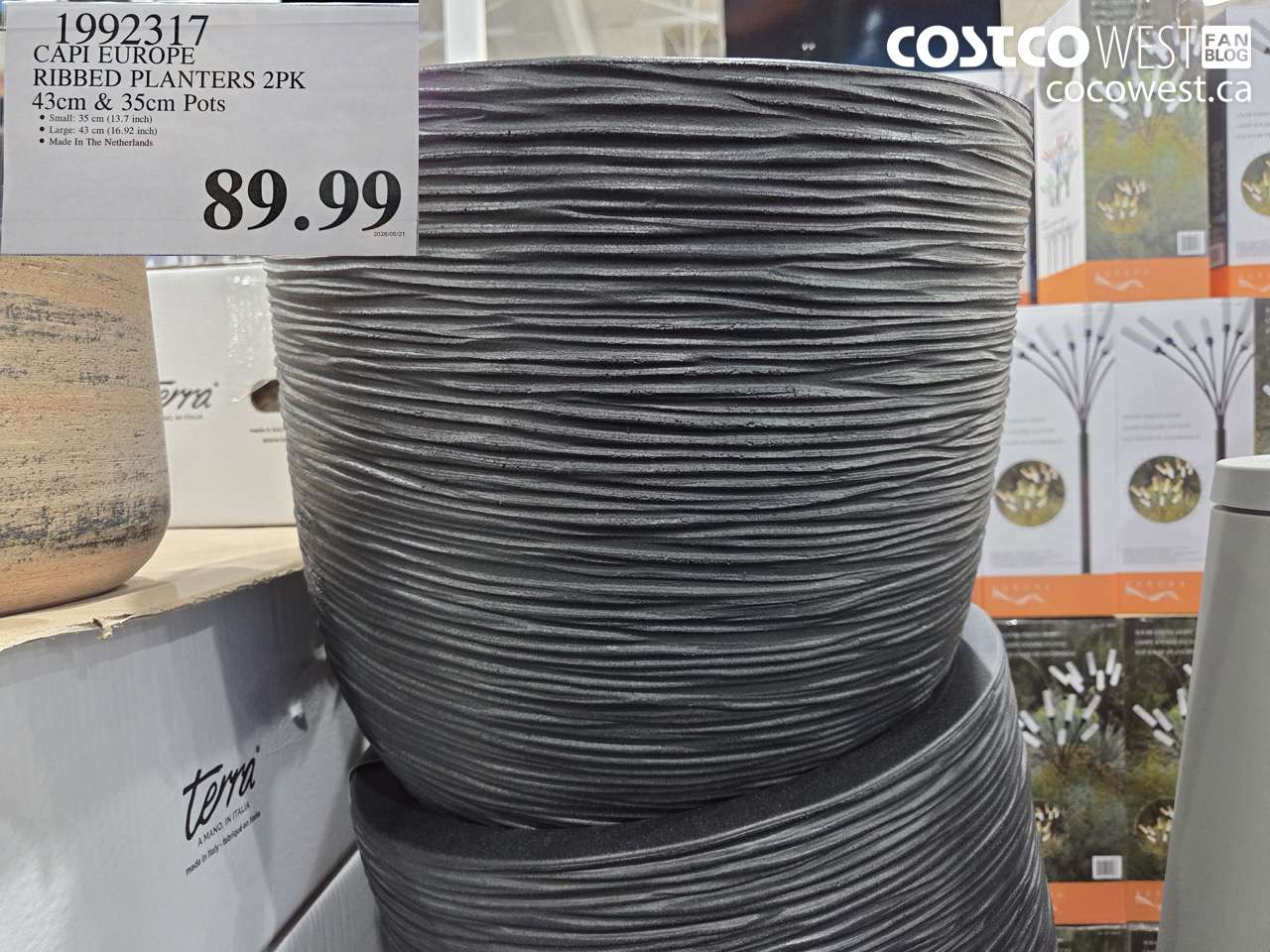 1992317 CAPI EUROPE RIBBED PLANTERS 2PK 43CM & 35CM POTS $89.99