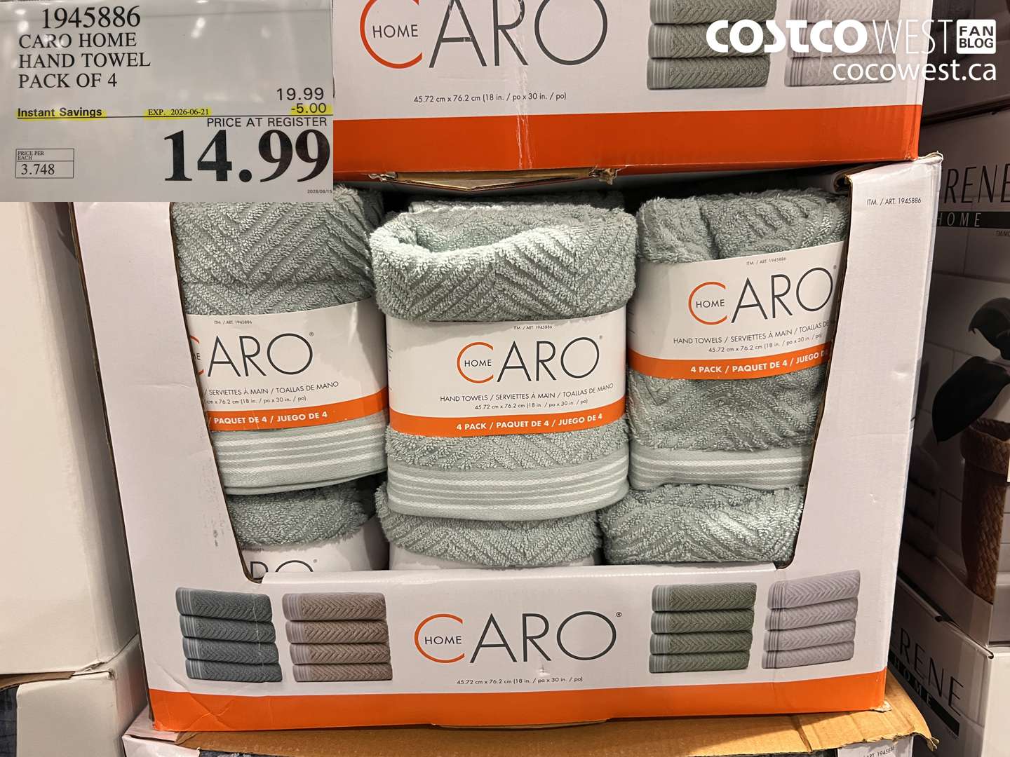 1945886 CARO HOME HAND TOWEL PACK OF 4 ($5.00 INSTANT SAVINGS EXPIRES ON 2026-06-21) $14.99