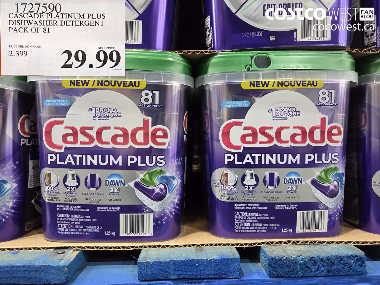 1727590 CASCADE PLATINUM PLUS DISHWASHER DETERGENT PACK OF 81 $29.99