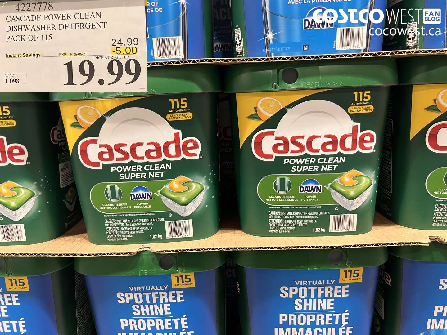 4227778 CASCADE POWER CLEAN DISHWASHER DETERGENT PACK OF 115 ($5.00 INSTANT SAVINGS EXPIRES ON 2026-06-21) $19.99
