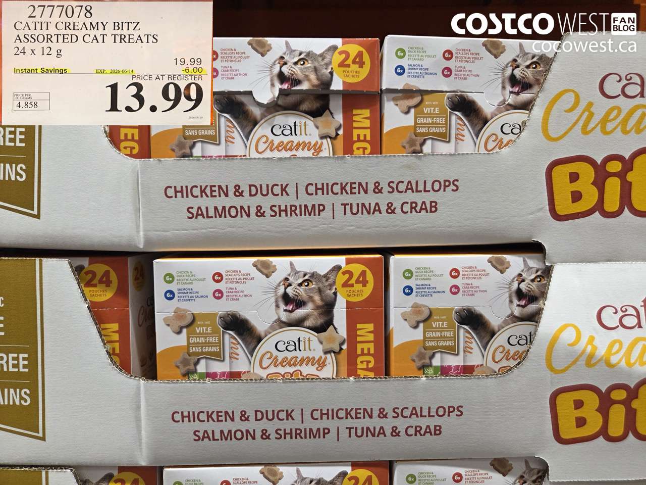 2777078 CATIT CREAMY BITZ ASSORTED CAT TREATS 24 X 12 G ($6.00 INSTANT SAVINGS EXPIRES ON 2026-06-14) $13.99