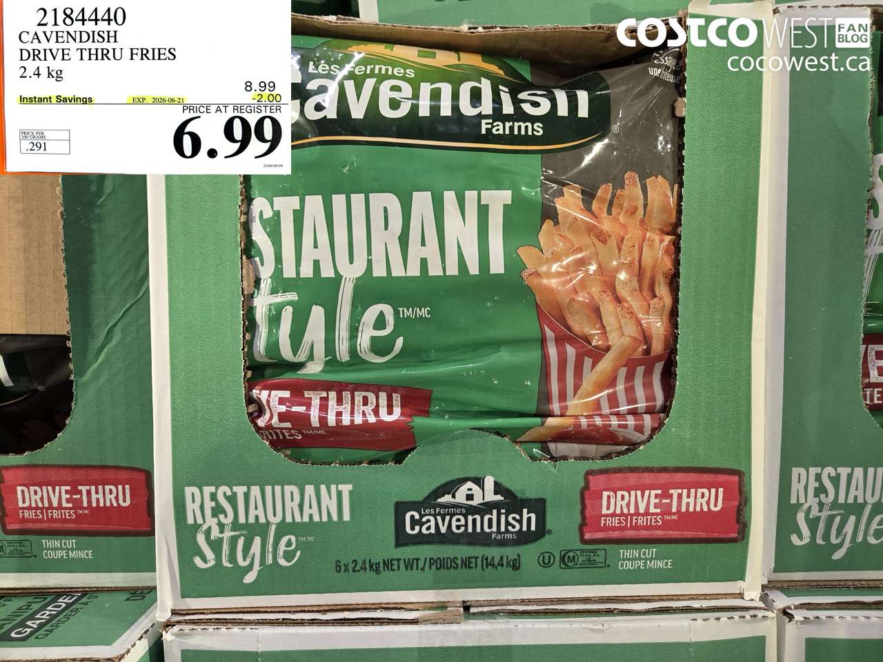 2184440 CAVENDISH DRIVE THRU FRIES 2.4 KG ($2.00 INSTANT SAVINGS EXPIRES ON 2026-06-21) $6.99