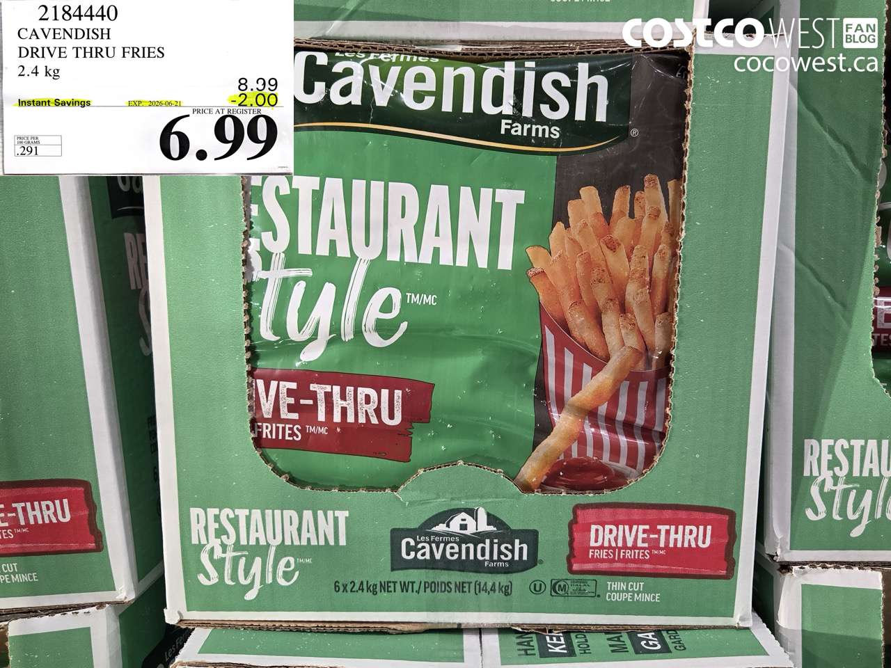 2184440 CAVENDISH DRIVE THRU FRIES 2.4 KG ($2.00 INSTANT SAVINGS EXPIRES ON 2026-06-21) $6.99