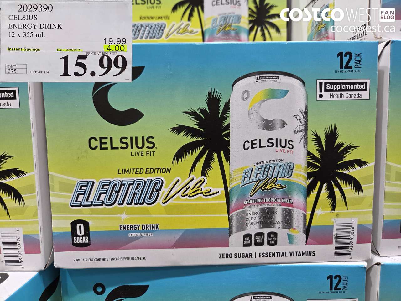 2029390 CELSIUS ENERGY DRINK 12 X 355 ML ($4.00 INSTANT SAVINGS EXPIRES ON 2026-06-21) $15.99