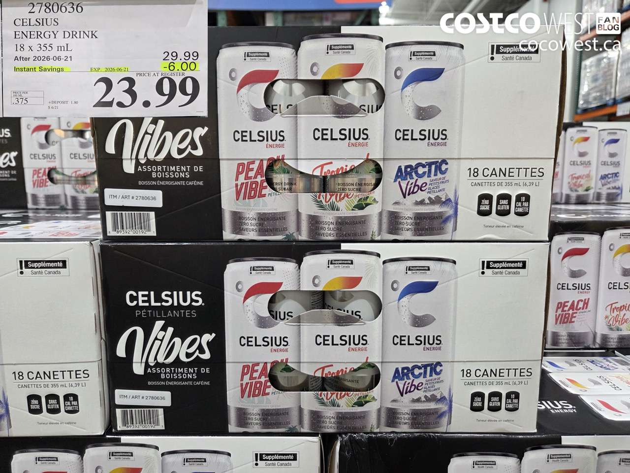 2780636 CELSIUS ENERGY DRINK 18 X 355 ML ($6.00 INSTANT SAVINGS EXPIRES ON 2026-06-21) $23.99