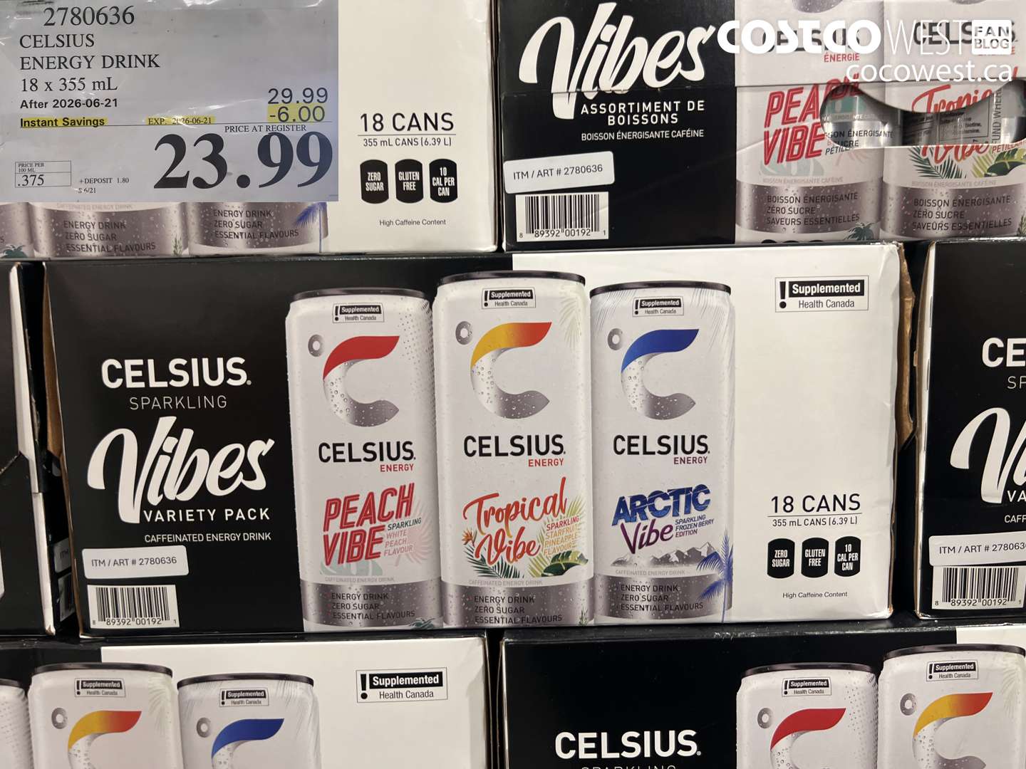 2780636 CELSIUS ENERGY DRINK 18 X 355 ML ($6.00 INSTANT SAVINGS EXPIRES ON 2026-06-21) $23.99
