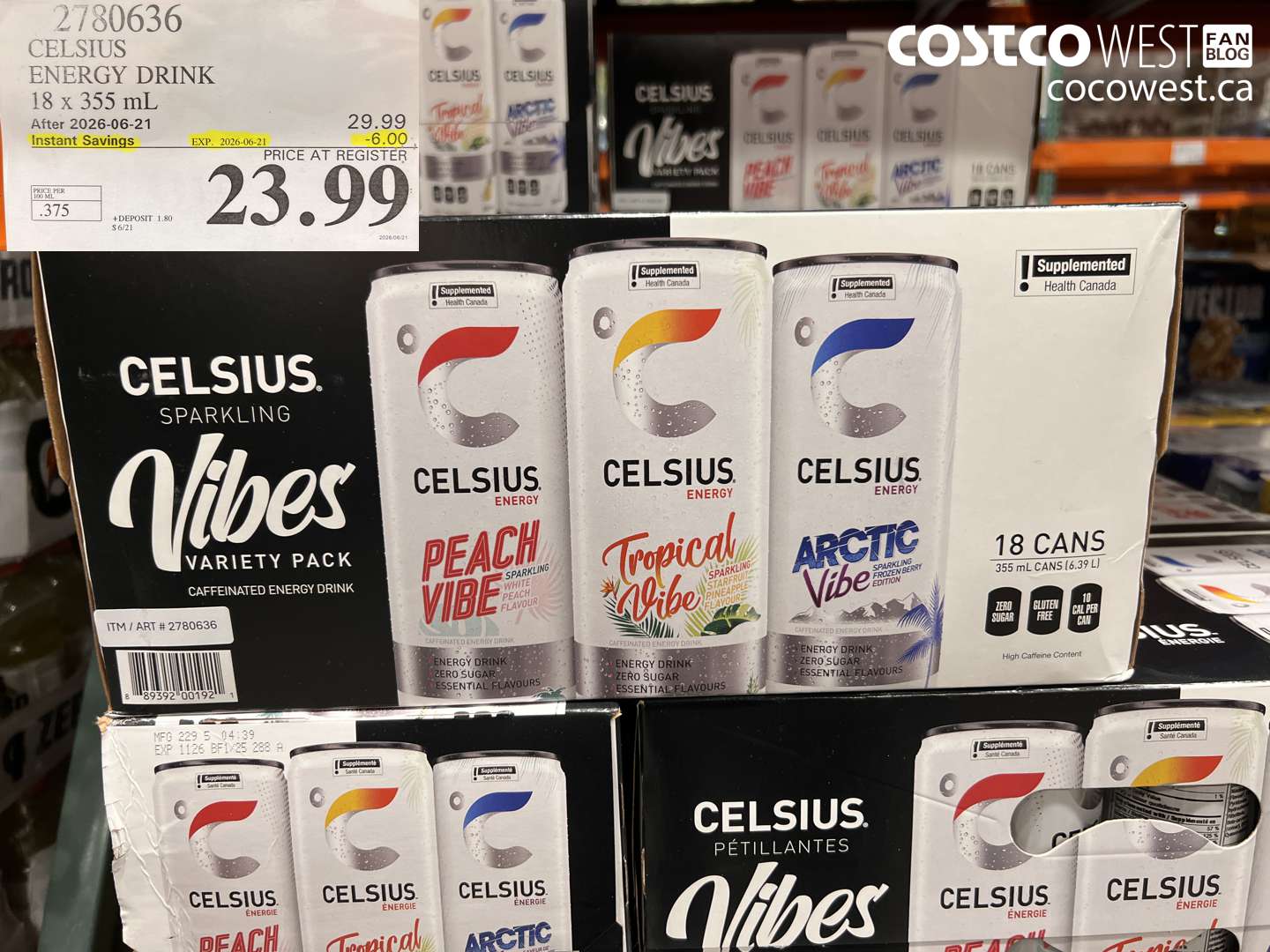 2780636 CELSIUS ENERGY DRINK 18 X 355 ML ($6.00 INSTANT SAVINGS EXPIRES ON 2026-06-21) $23.99