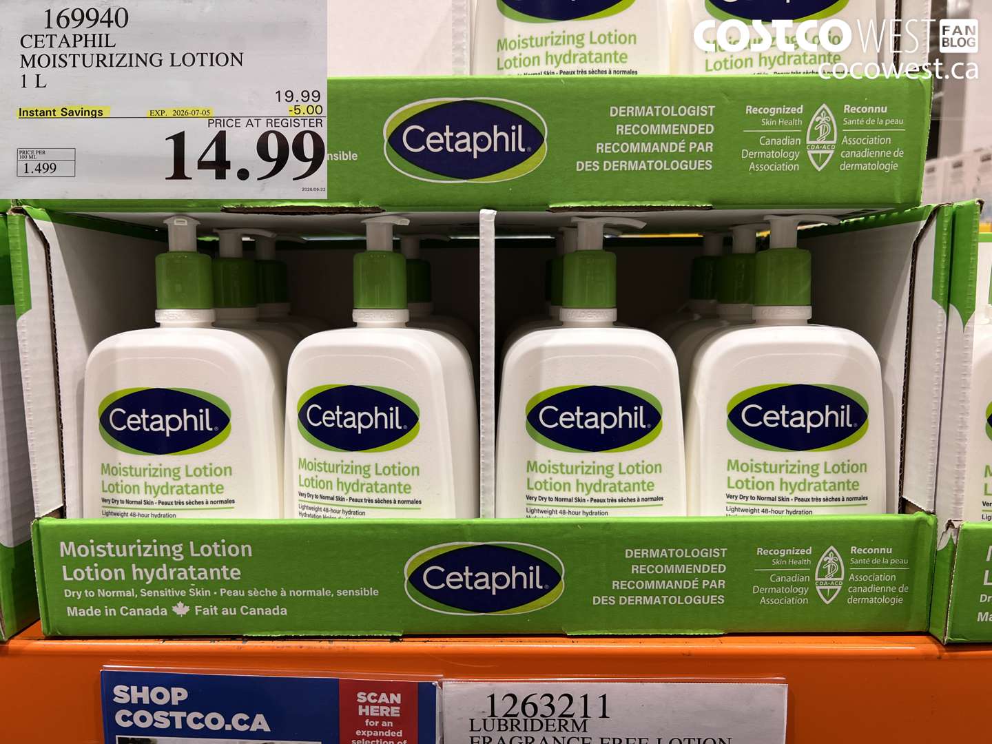 169940 CETAPHIL MOISTURIZING LOTION 1 L ($5.00 INSTANT SAVINGS EXPIRES ON 2026-07-05) $14.99
