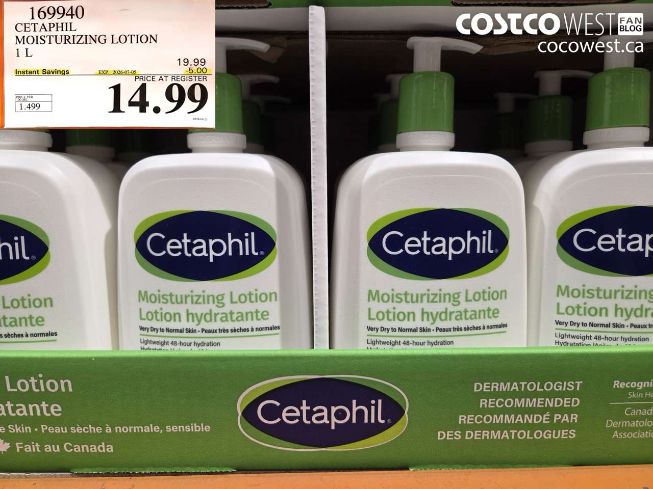 169940 CETAPHIL MOISTURIZING LOTION 1 L ($5.00 INSTANT SAVINGS EXPIRES ON 2026-07-05) $14.99