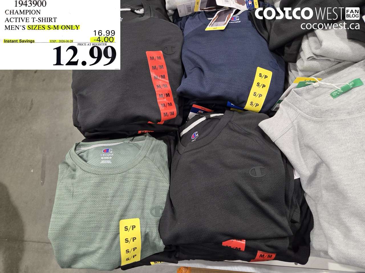 1943900 CHAMPION ACTIVE T-SHIRT MEN'S SIZES S-M ONLY ($4.00 INSTANT SAVINGS EXPIRES ON 2026-06-28) $12.99
