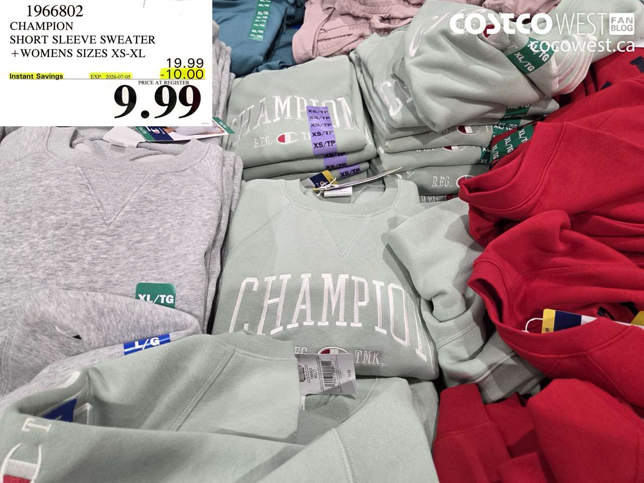 1966802 CHAMPION SHORT SLEEVE SWEATER WOMENS SIZES XS-XL ($10.00 INSTANT SAVINGS EXPIRES ON 2026-07-05) $9.99
