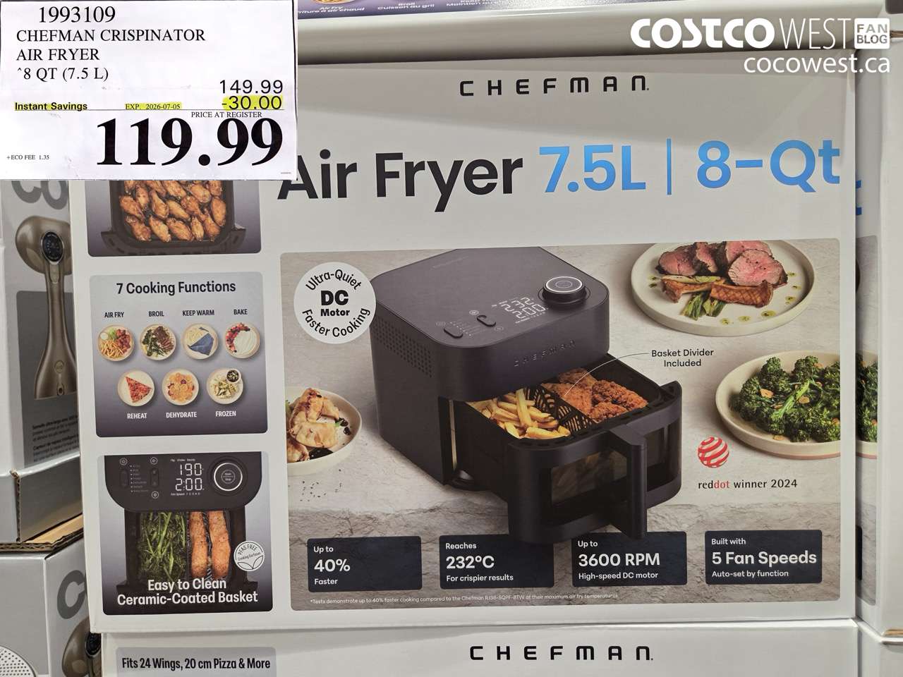 1993109 CHEFMAN CRISPINATOR AIR FRYER 8 QT (7.5 L) ($30.00 INSTANT SAVINGS EXPIRES ON 2026-07-05) $119.99