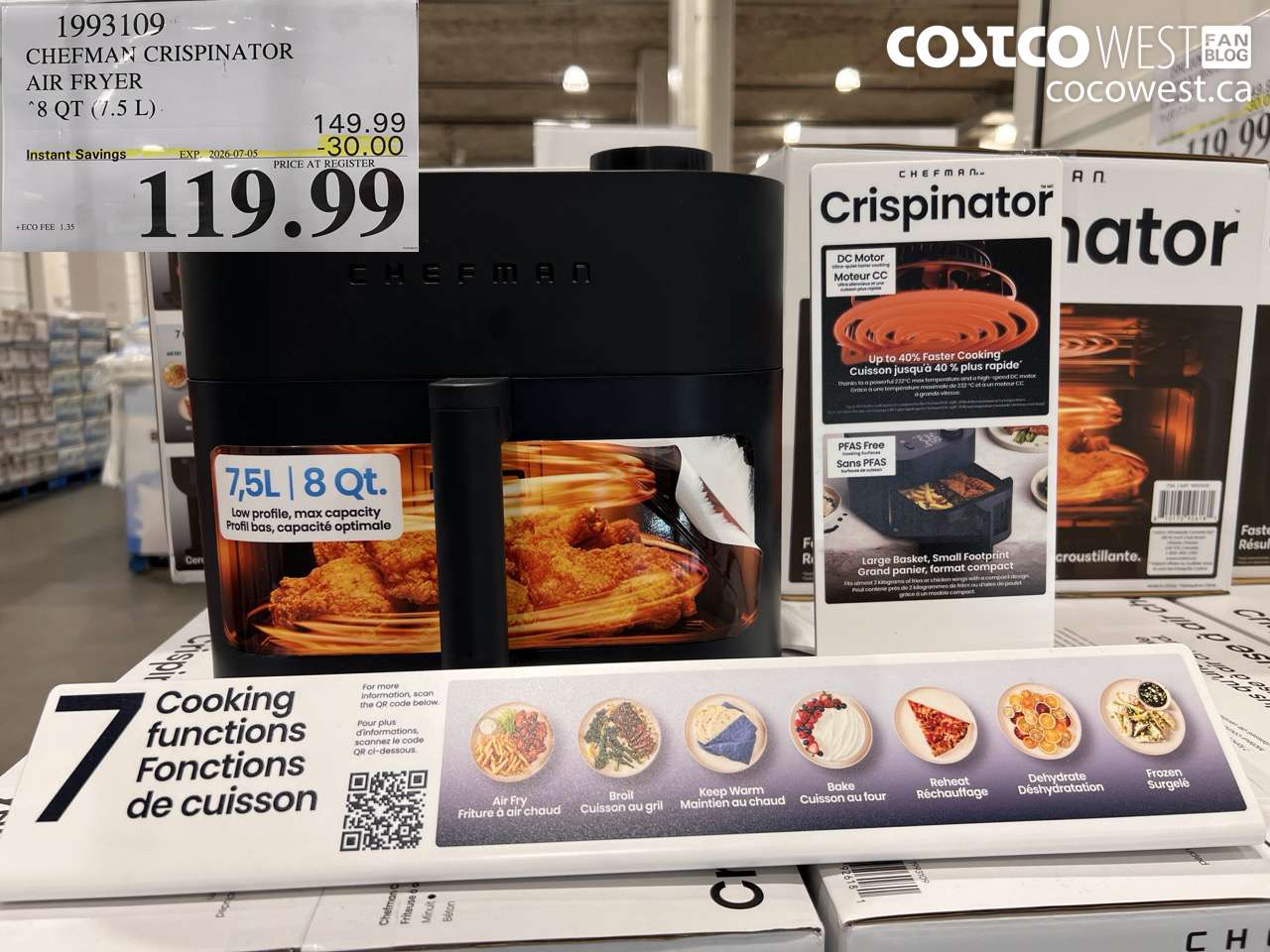 1993109 CHEFMAN CRISPINATOR AIR FRYER 8 QT (7.5 L) ($30.00 INSTANT SAVINGS EXPIRES ON 2026-07-05) $119.99