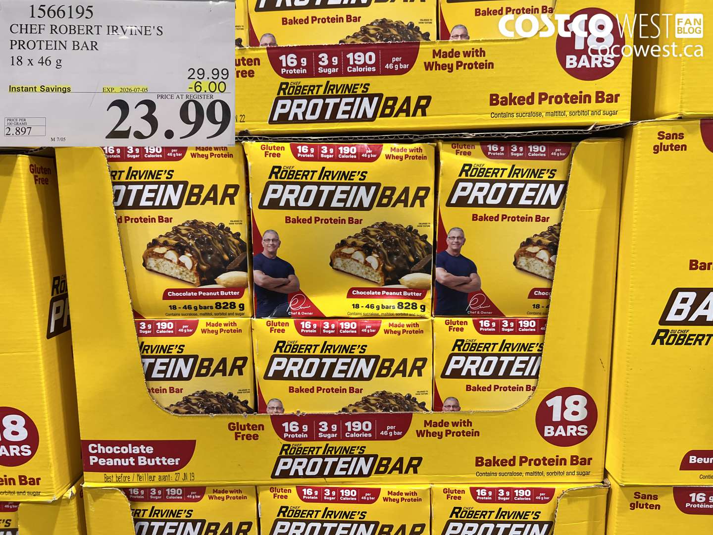 1566195 CHEF ROBERT IRVINE'S PROTEIN BAR 18 X 46 G ($6.00 INSTANT SAVINGS EXPIRES ON 2026-07-05) $23.99