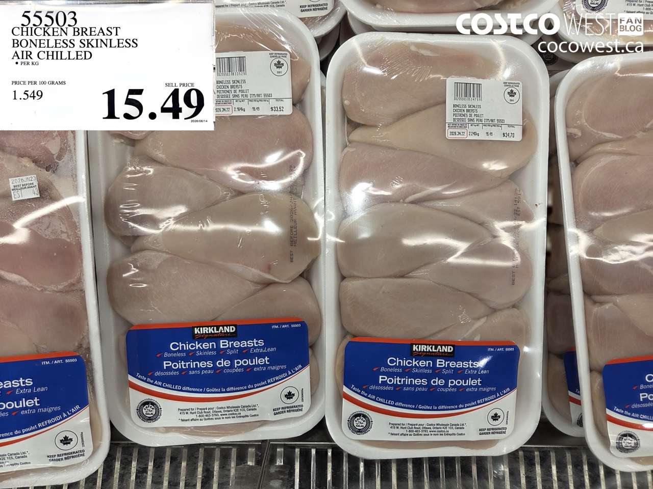 55503 CHICKEN BREAST BONELESS SKINLESS AIR CHILLED $15.49