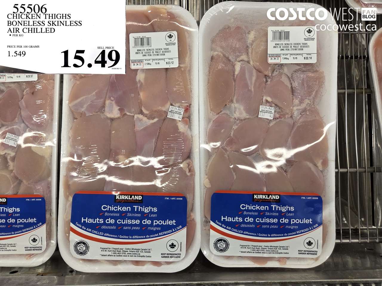 55506 CHICKEN THIGHS BONELESS SKINLESS AIR CHILLED $15.49