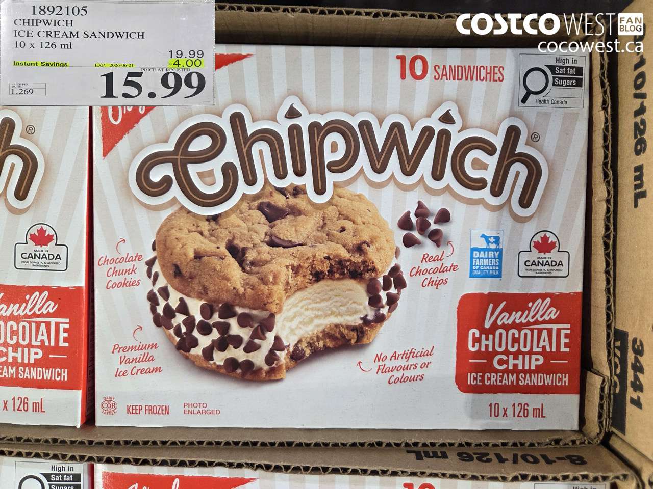 1892105 CHIPWICH ICE CREAM SANDWICH 10 X 126 ML ($4.00 INSTANT SAVINGS EXPIRES ON 2026-06-21) $15.99