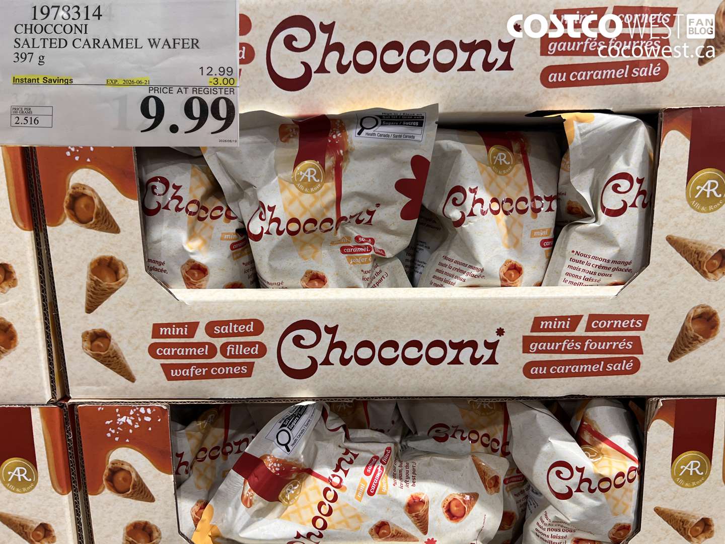 1978314 CHOCCONI SALTED CARAMEL WAFER 397 G ($3.00 INSTANT SAVINGS EXPIRES ON 2026-06-21) $9.99