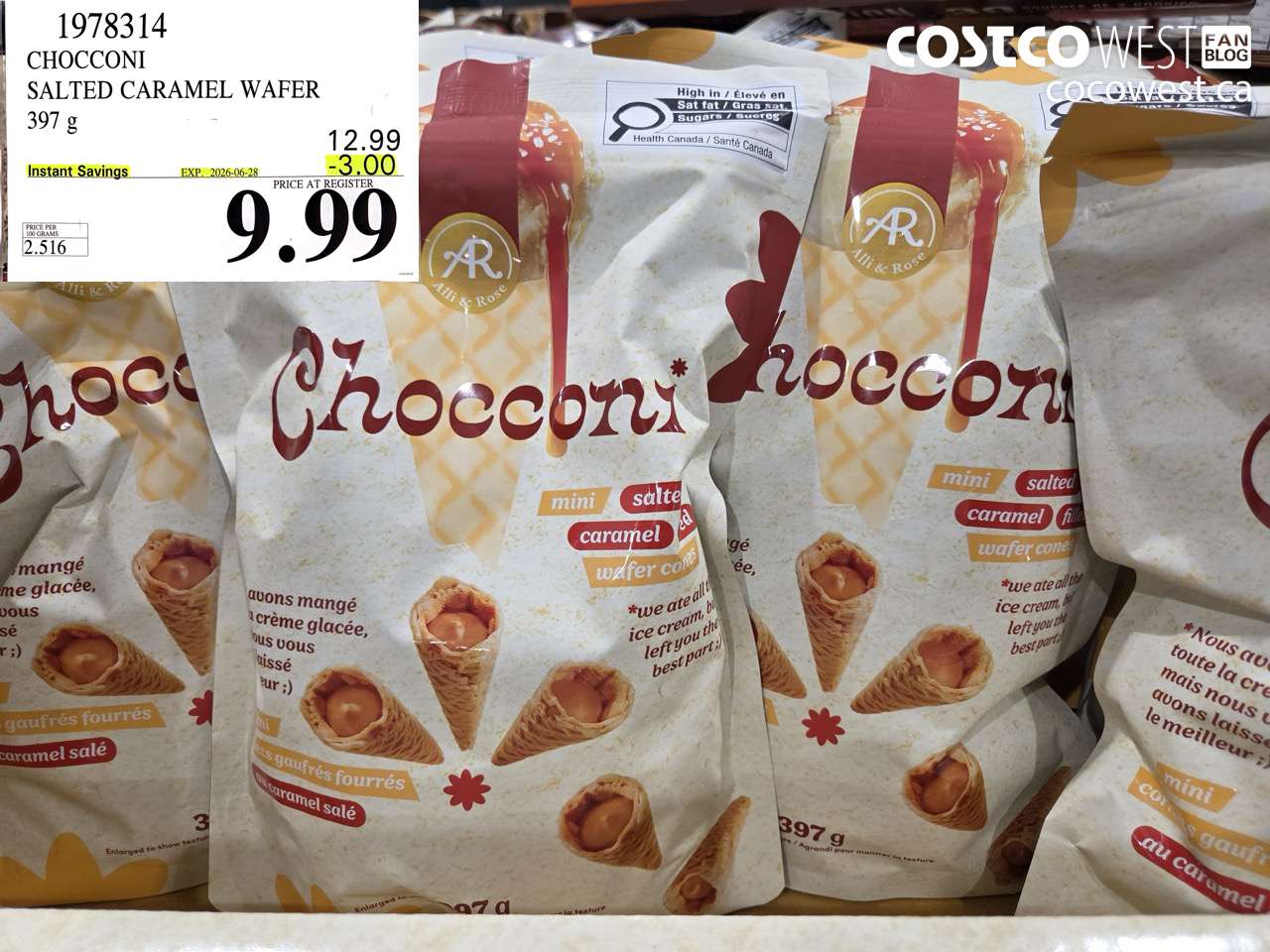 1978314 CHOCCONI SALTED CARAMEL WAFER 397 G ($3.00 INSTANT SAVINGS EXPIRES ON 2026-06-28) $9.99