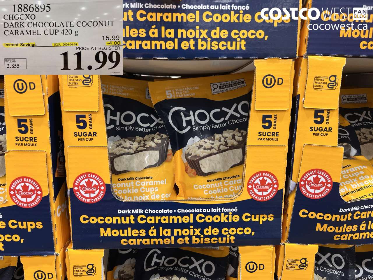 1886895 CHOCXO DARK CHOCOLATE COCONUT CARAMEL CUP 420 G ($4.00 INSTANT SAVINGS EXPIRES ON 2026-06-08) $11.99