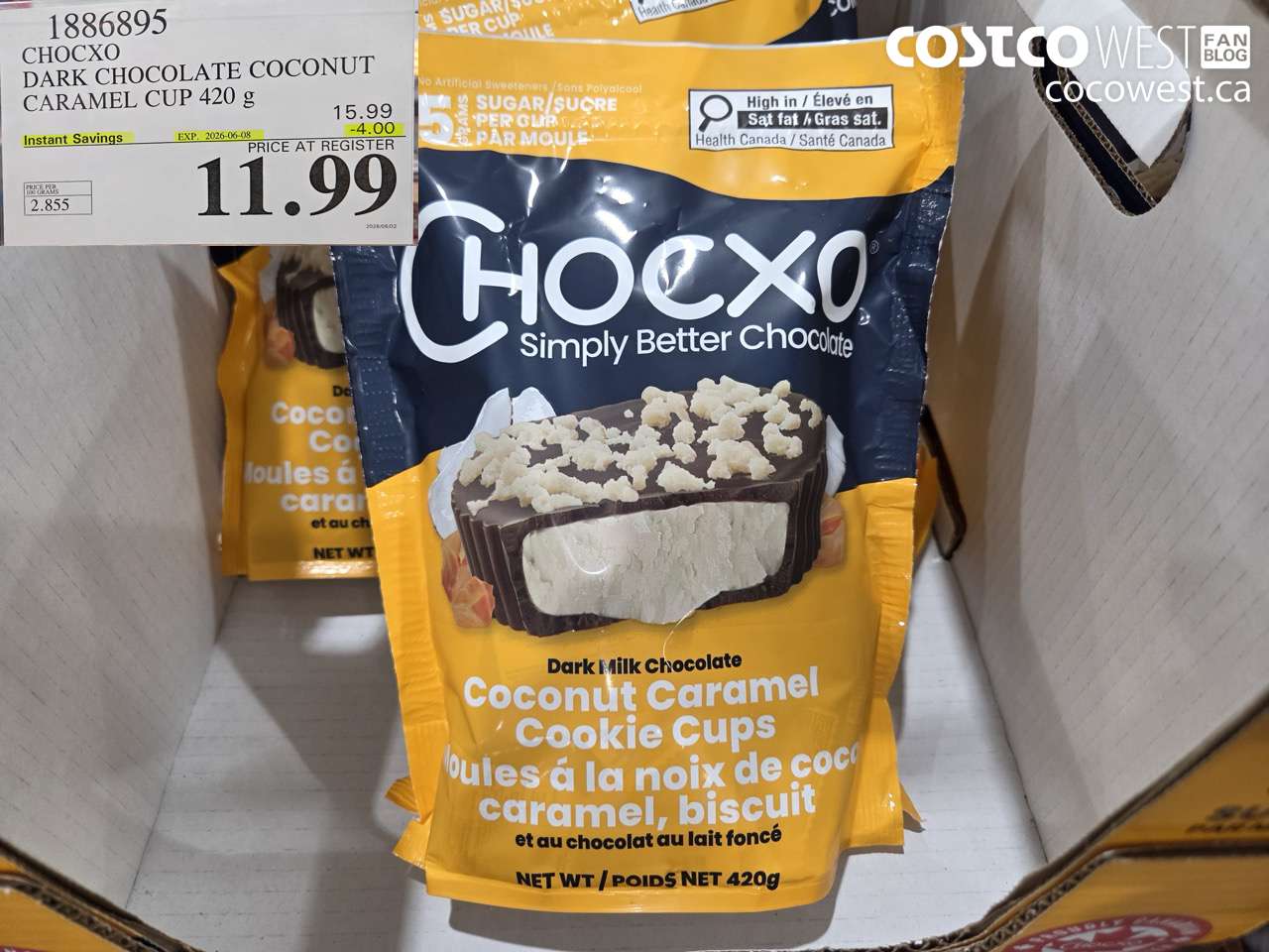 1886895 CHOCXO DARK CHOCOLATE COCONUT CARAMEL CUP 420 G ($4.00 INSTANT SAVINGS EXPIRES ON 2026-06-08) $11.99