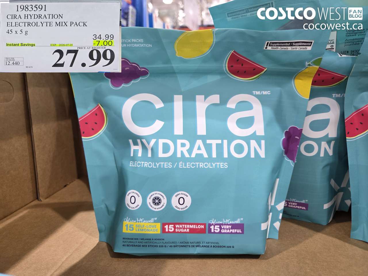 1983591 CIRA HYDRATION ELECTROLYTE MIX PACK 45 X 5 G ($7.00 INSTANT SAVINGS EXPIRES ON 2026-07-05) $27.99