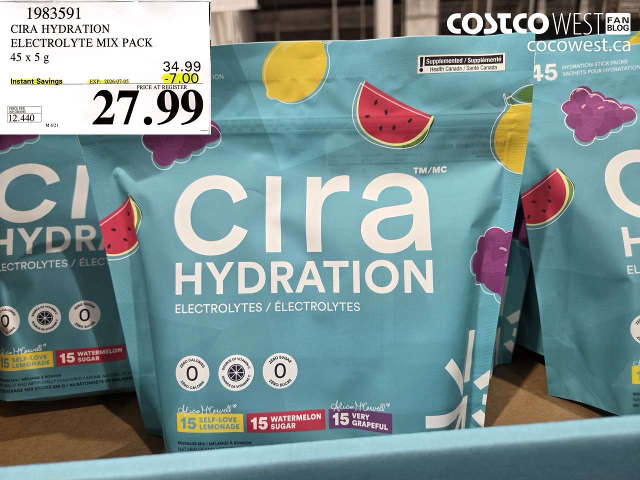 1983591 CIRA HYDRATION ELECTROLYTE MIX PACK 45 X 5 G ($7.00 INSTANT SAVINGS EXPIRES ON 2026-07-05) $27.99