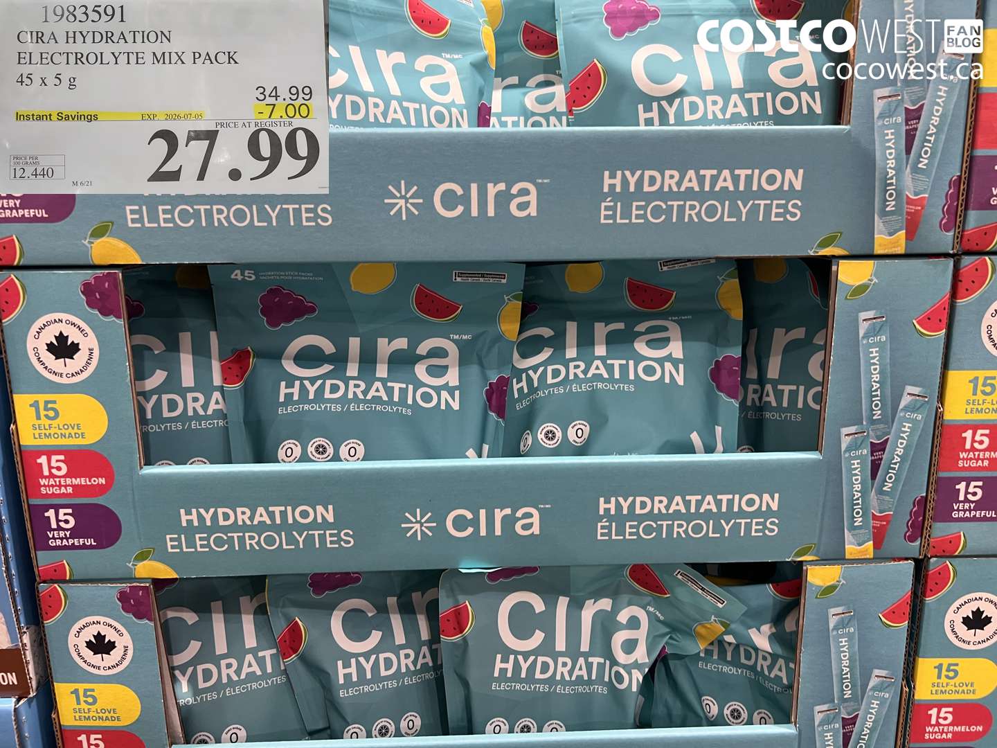 1983591 CIRA HYDRATION ELECTROLYTE MIX PACK 45 X 5 G ($7.00 INSTANT SAVINGS EXPIRES ON 2026-07-05) $27.99
