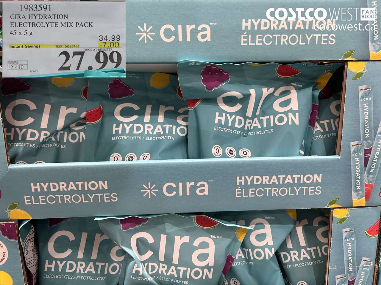 1983591 CIRA HYDRATION ELECTROLYTE MIX PACK 45 X 5 G ($7.00 INSTANT SAVINGS EXPIRES ON 2026-07-05) $27.99