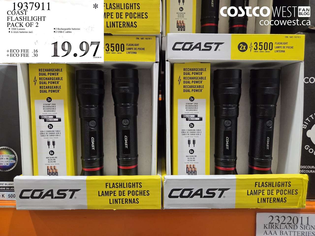1937911 COAST FLASHLIGHT PACK OF 2 $19.97