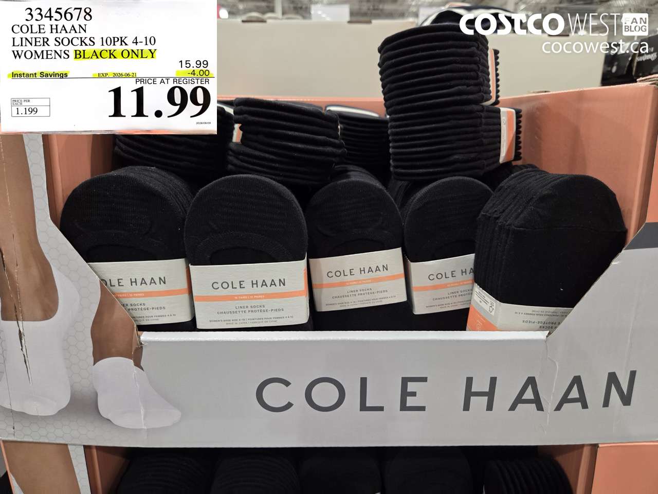 3345678 COLE HAAN LINER SOCKS 10PK 4-10 WOMENS BLACK ONLY ($4.00 INSTANT SAVINGS EXPIRES ON 2026-06-21) $11.99