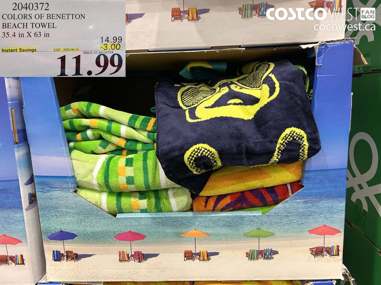 2040372 COLORS OF BENETTON BEACH TOWEL 35.4 IN X 63 IN ($3.00 INSTANT SAVINGS EXPIRES ON 2026-06-14) $11.99