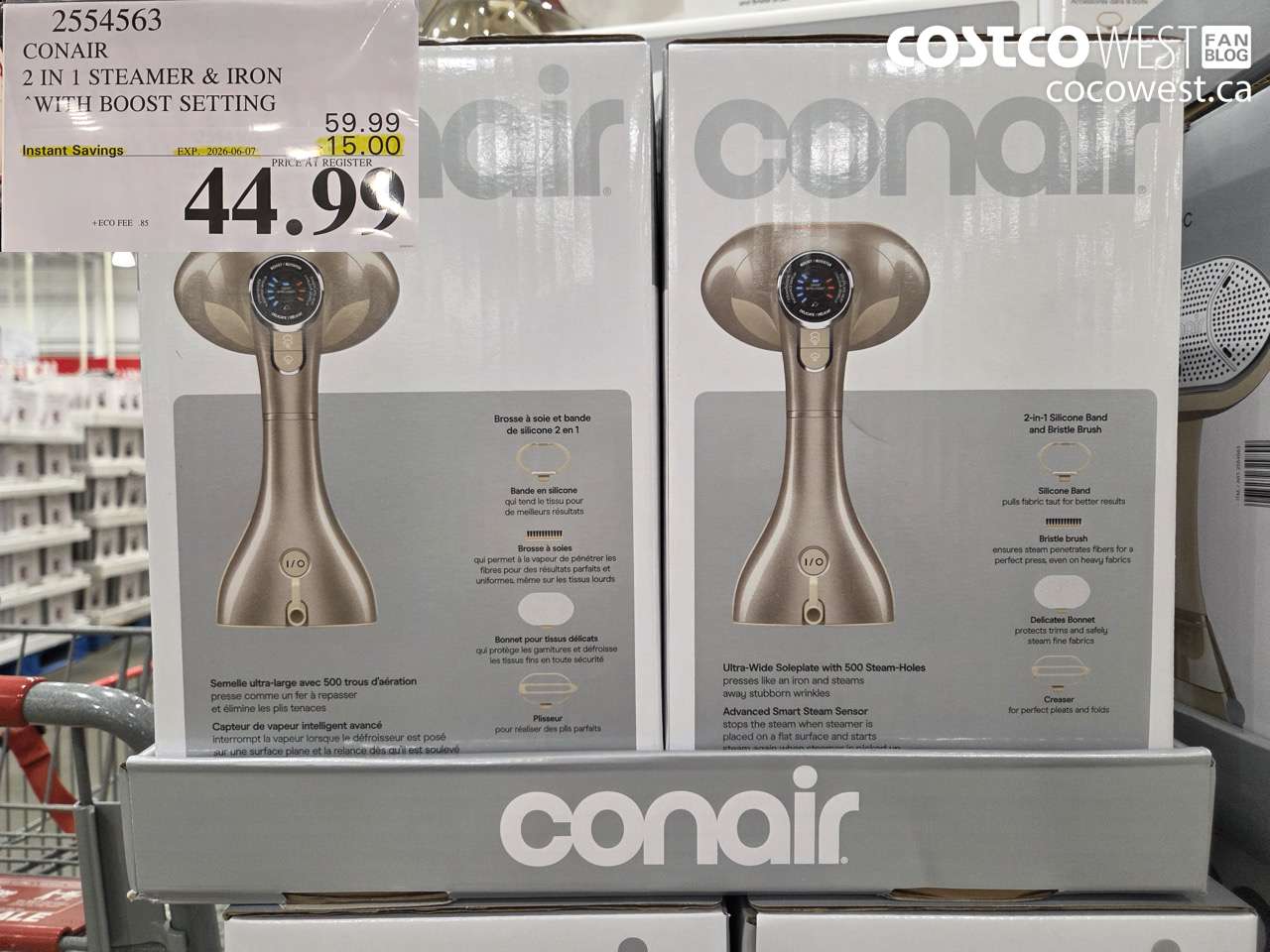 2554563 CONAIR 2 IN 1 STEAMER & IRON WITH BOOST SETTING ($15.00 INSTANT SAVINGS EXPIRES ON 2026-06-07) $44.99