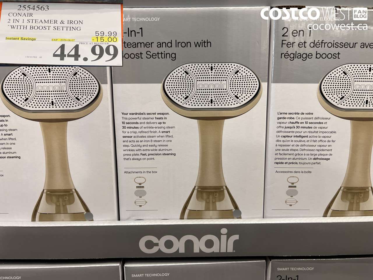 2554563 CONAIR 2 IN 1 STEAMER & IRON WITH BOOST SETTING ($15.00 INSTANT SAVINGS EXPIRES ON 2026-06-07) $44.99
