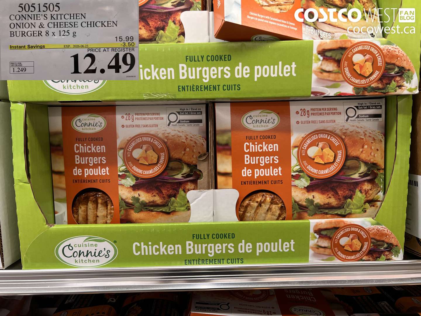 5051505 CONNIE'S KITCHEN ONION & CHEESE CHICKEN BURGER 8 X 125 G ($3.50 INSTANT SAVINGS EXPIRES ON 2026-06-23) $12.49