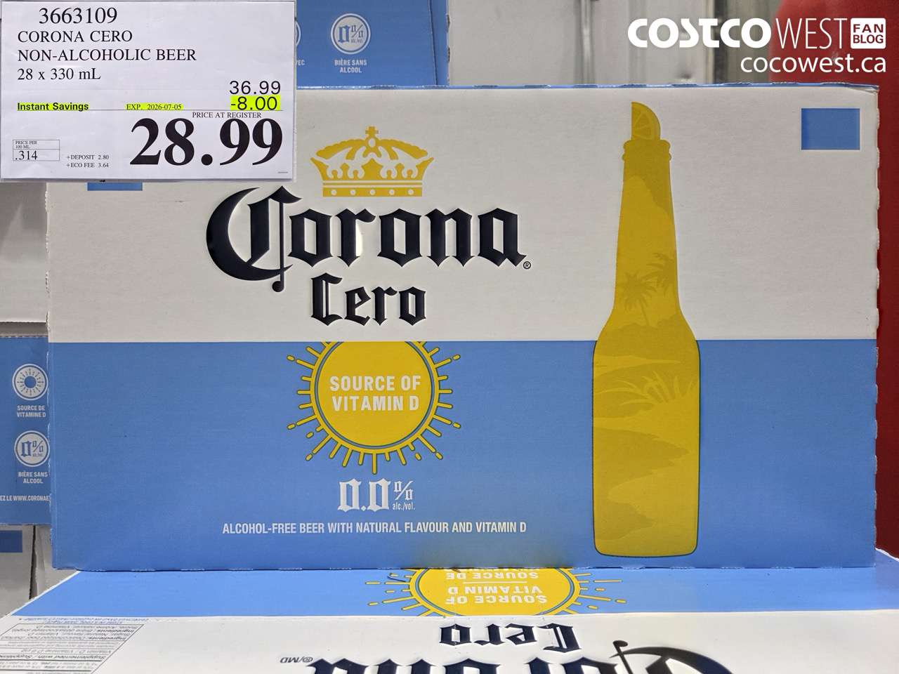 3663109 CORONA CERO NON-ALCOHOLIC BEER 28 X 330 ML ($8.00 INSTANT SAVINGS EXPIRES ON 2026-07-05) $28.99
