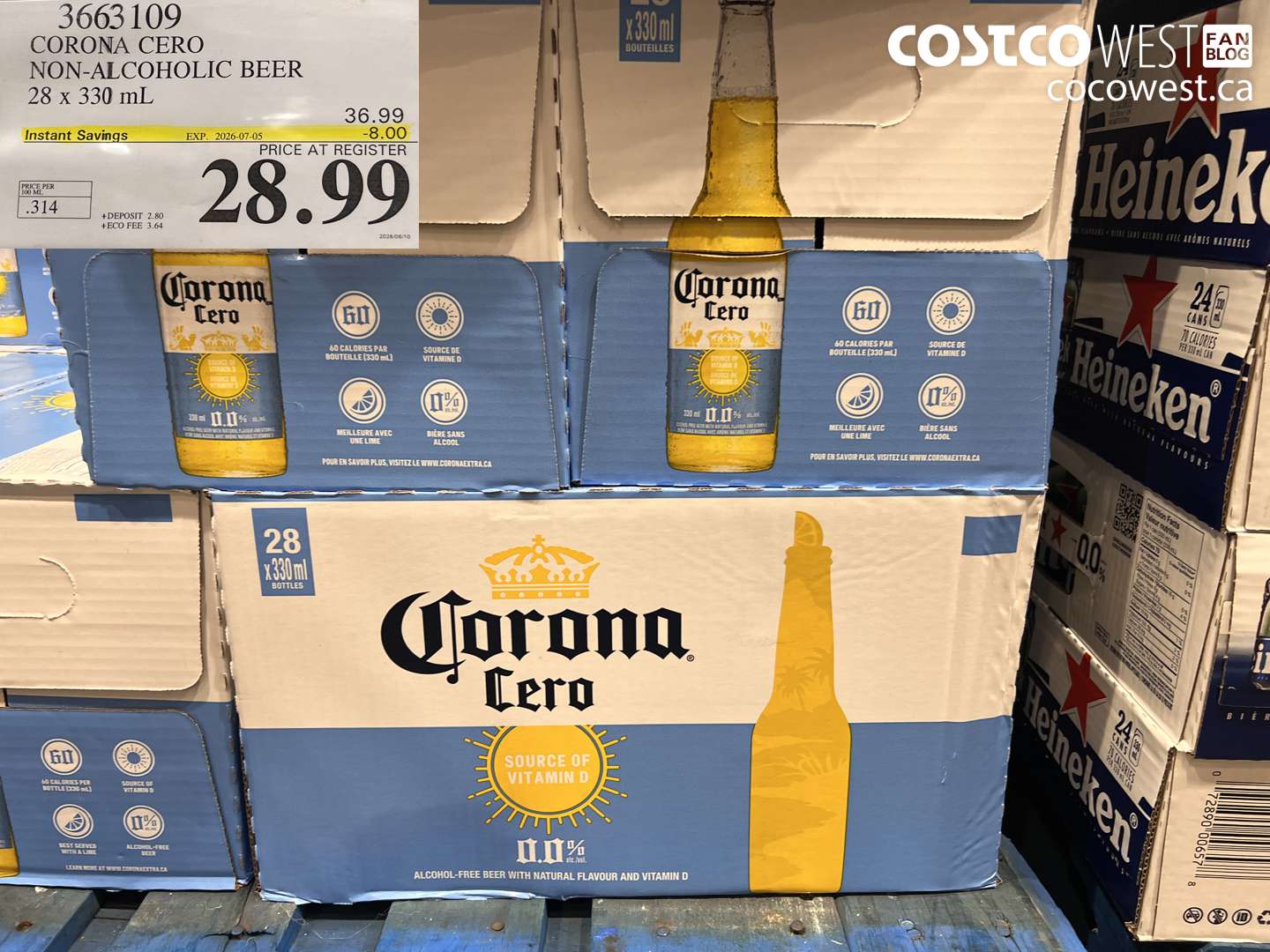 3663109 CORONA CERO NON-ALCOHOLIC BEER 28 X 330 ML ($8.00 INSTANT SAVINGS EXPIRES ON 2026-07-05) $28.99