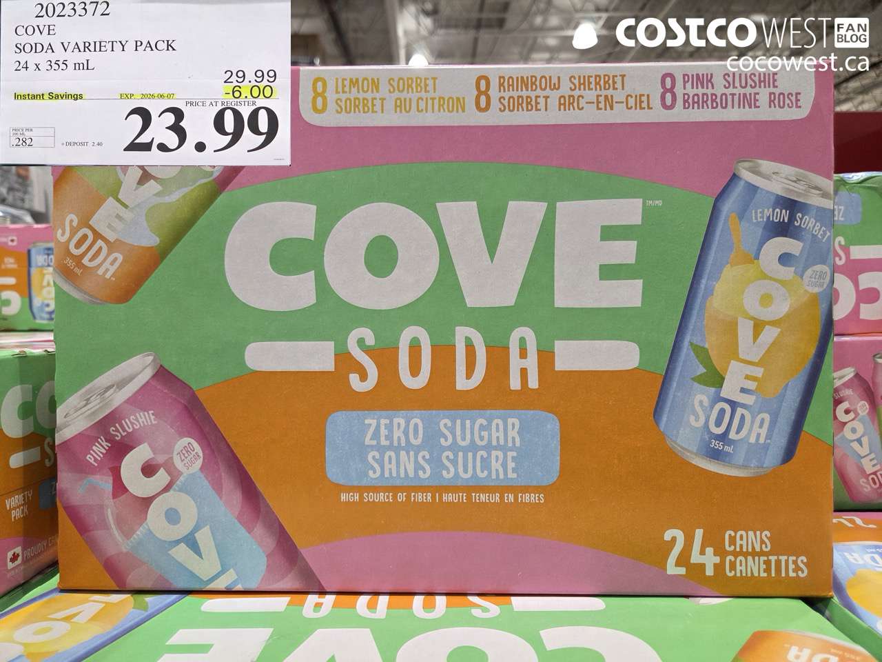 2023372 COVE SODA VARIETY PACK 24 X 355 ML ($6.00 INSTANT SAVINGS EXPIRES ON 2026-06-07) $23.99