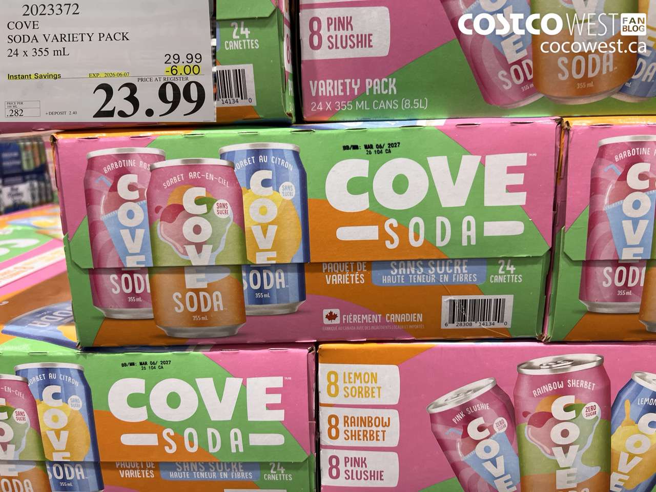 2023372 COVE SODA VARIETY PACK 24 X 355 ML ($6.00 INSTANT SAVINGS EXPIRES ON 2026-06-07) $23.99