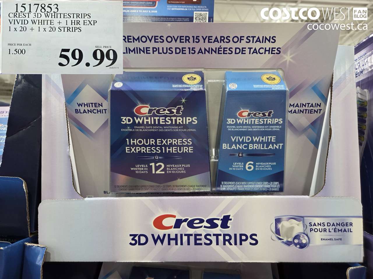 1517853 CREST 3D WHITESTRIPS VIVID WHITE + 1 HR EXP 1 X 20 + 1 X 20 STRIPS $59.99
