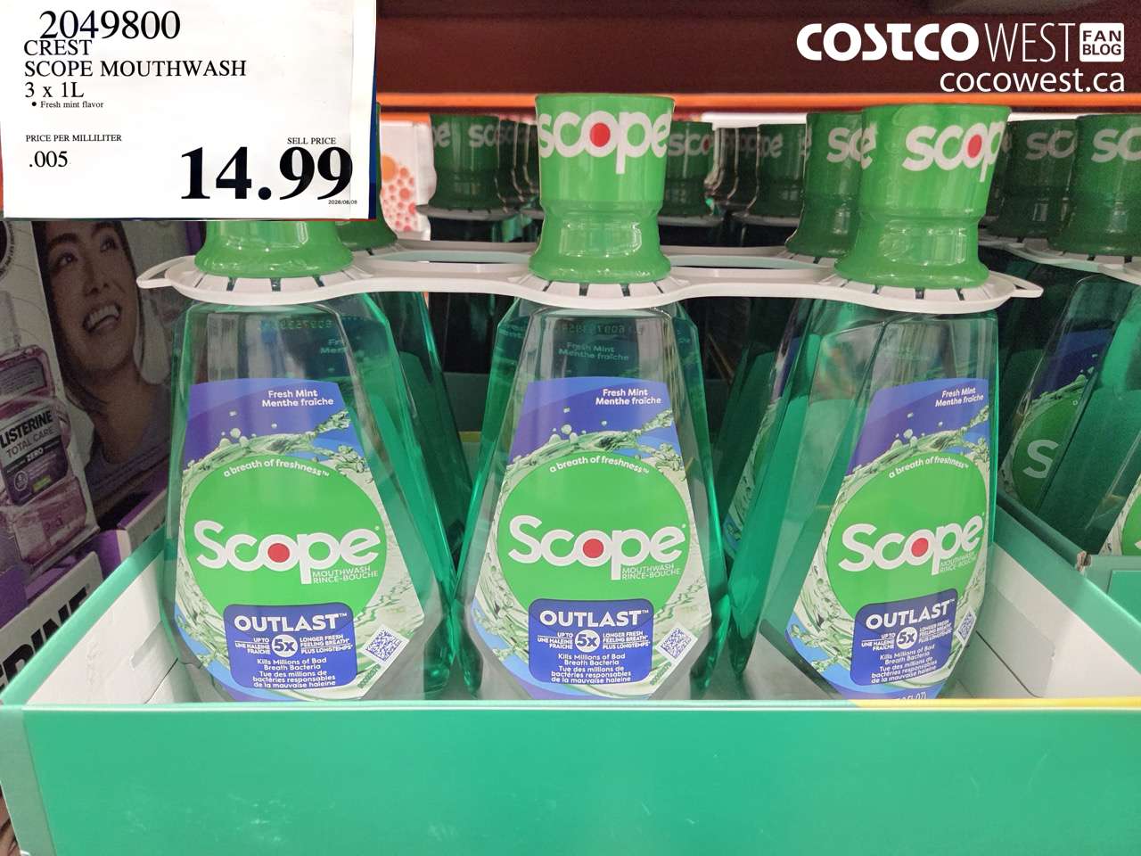 2049800 CREST SCOPE MOUTHWASH 3 X 1L $14.99