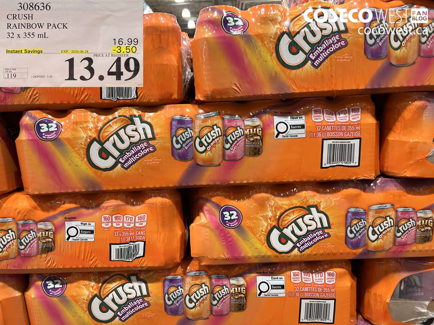 308636 CRUSH RAINBOW PACK 32 X 355 ML ($3.50 INSTANT SAVINGS EXPIRES ON 2026-06-28) $13.49